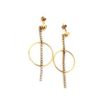 Złote kolczyki 585 wiszące ringi z cyrkoniową pałeczką