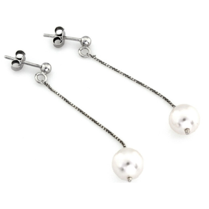 Srebrne kolczyki 925 wiszące z perełką na sztyft
