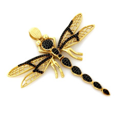 Złota przywieszka 585 ważka z czarnymi kamieniami