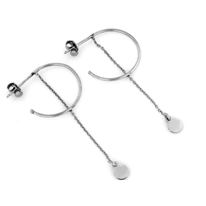 Srebrne kolczyki 925 koła z wiszącymi łańcuszkami