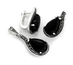 komplet srebrnej biżuterii z markazytem