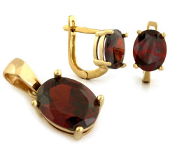 Złoty komplet biżuterii 585 elegancki czerwone cyrkonie 4,79g