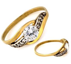 Złoty pierścionek 585 dwukolorowy zaręczynowy i cyrkoniami