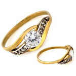 Złoty pierścionek 585 dwukolorowy zaręczynowy i cyrkoniami