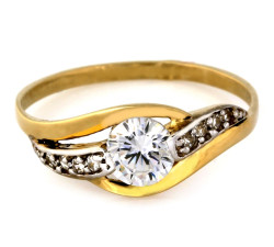 Złoty pierścionek 585 dwukolorowy zaręczynowy i cyrkoniami