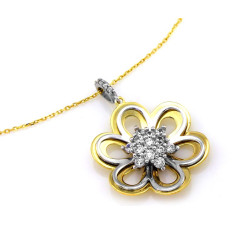 Naszyjnik ze złota 585 dwukolorowy z zawieszką kwiatkiem
