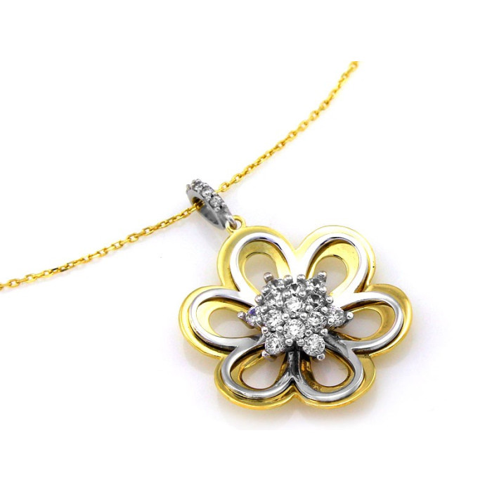 Naszyjnik ze złota 585 dwukolorowy z zawieszką kwiatkiem