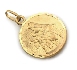 Złoty medalik dwustronny Matka Boża z Dzieciątkiem i Jezus s