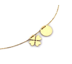 Naszyjnik złoty 585 celebrytka z koniczynkami i okrągłymi blaszkami