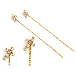 Złote kolczyki 585 przeciągane z krzyżykiem