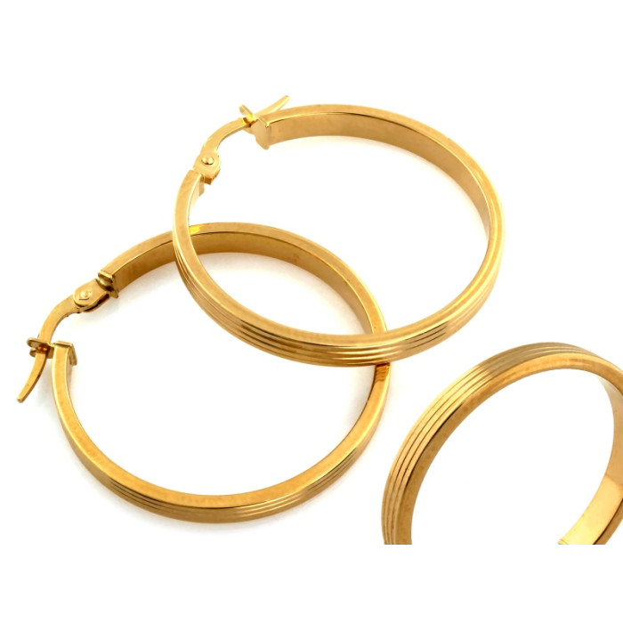 Kolczyki złote 585 eleganckie koła frezowane 30mm na angielskie zapięcie