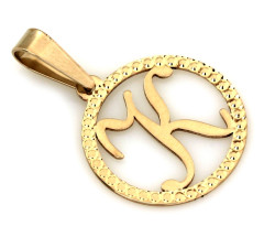 Elegancka złota zawieszka 585 z literką K umieszczoną w okręgu 14kt