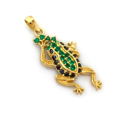 Zawieszka złota 375 żaba z zielonymi i czarnymi cyrkoniami