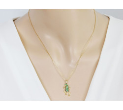 Zawieszka złota 375 żaba z zielonymi i czarnymi cyrkoniami