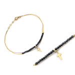 Złota podwójna bransoletka 585 z krzyżem