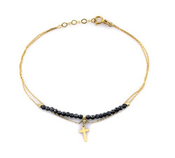 Złota podwójna bransoletka 585 z krzyżykiem