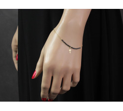 Złota bransoletka 585 z krzyżykiem i kamieniami