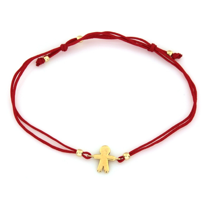 Złota bransoletka 585 na czerwonym sznurku chłopiec