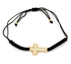 Złota bransoletka 585 krzyżyk na sznurku