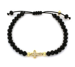 Złota bransoletka sznurkowa z onyksem 585