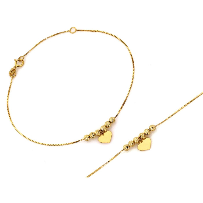 Bransoletka złota z kulkami i sercem