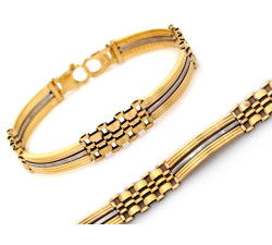 Dwukolorowa złota bransoleta unisex z sztywnymi elementami o próbie 585