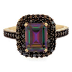 Złoty pierścionek 585 z topazem i czarnymi cyrkoniami