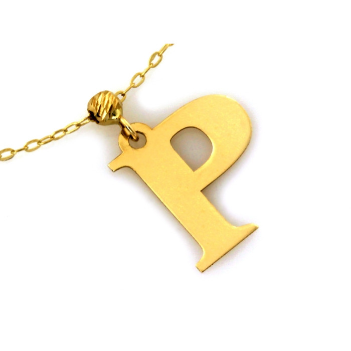 Złoty naszyjnik 585 z literką P na łańcuszku na prezent