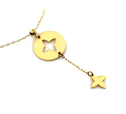 Złoty naszyjnik 585 delikatny wisiorek z kwiatkami na prezent