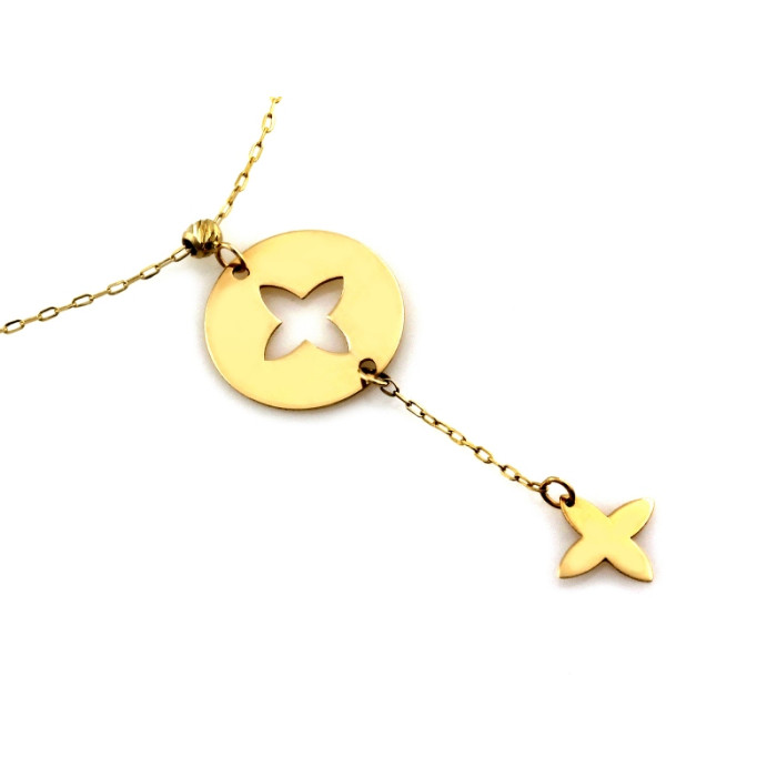 Złoty naszyjnik 585 delikatny wisiorek z kwiatkami na prezent