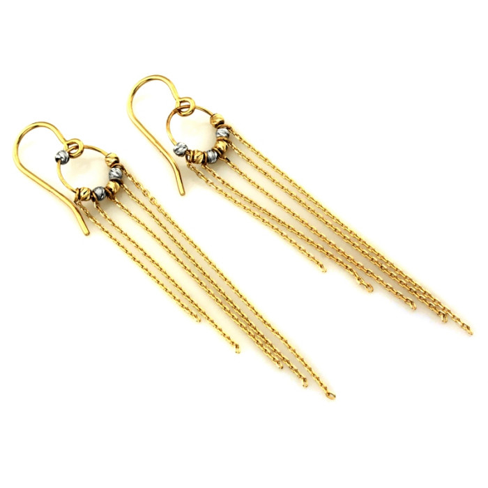 Złote kolczyki 375 na sztyfcie długie wiszące z łańcuszkami