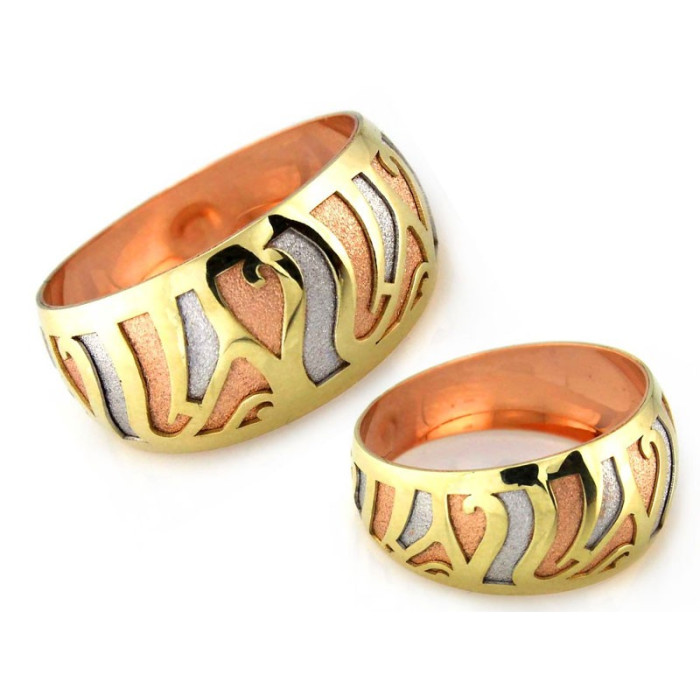 Złoty pierścionek 375 z trzech kolorów złota przeplatanych