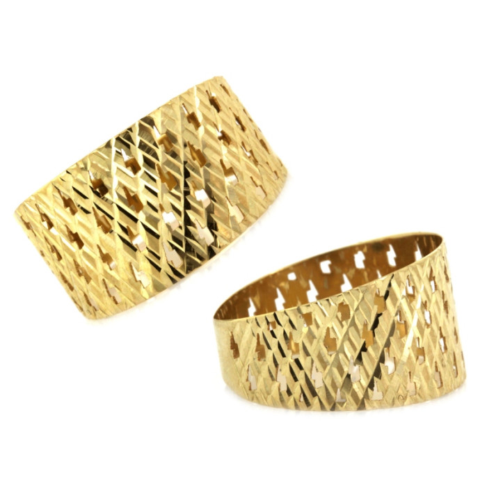 Złoty pierścionek szeroki błyszczący ażurowy