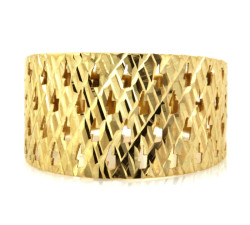 Złoty pierścionek szeroki błyszczący ażurowy