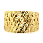 Złoty pierścionek szeroki błyszczący ażurowy