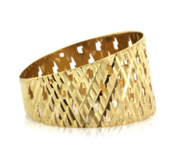 Złoty pierścionek szeroki błyszczący ażurowy
