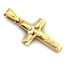 Subtelny złoty krzyżyk 375 zawieszka na łańcuszek pamiątka Chrztu Komunii Św