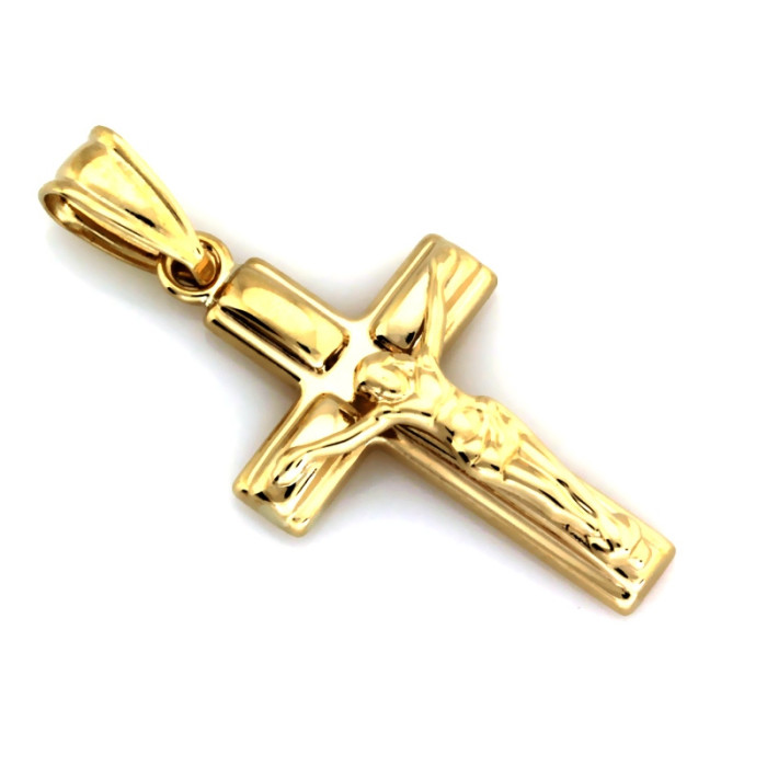 Subtelny złoty krzyżyk 375 zawieszka na łańcuszek pamiątka Chrztu Komunii Św