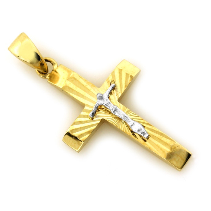 Wisiorek złoty krzyżyk 375 z postacią Jezusa Chrystusa z frezowaniem