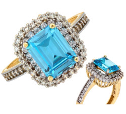 Złoty pierścionek 585 z niebieskim topazem