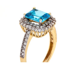 Złoty pierścionek 585 markiza topaz