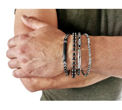 Męska stalowa bransoletka z czarną blaszką