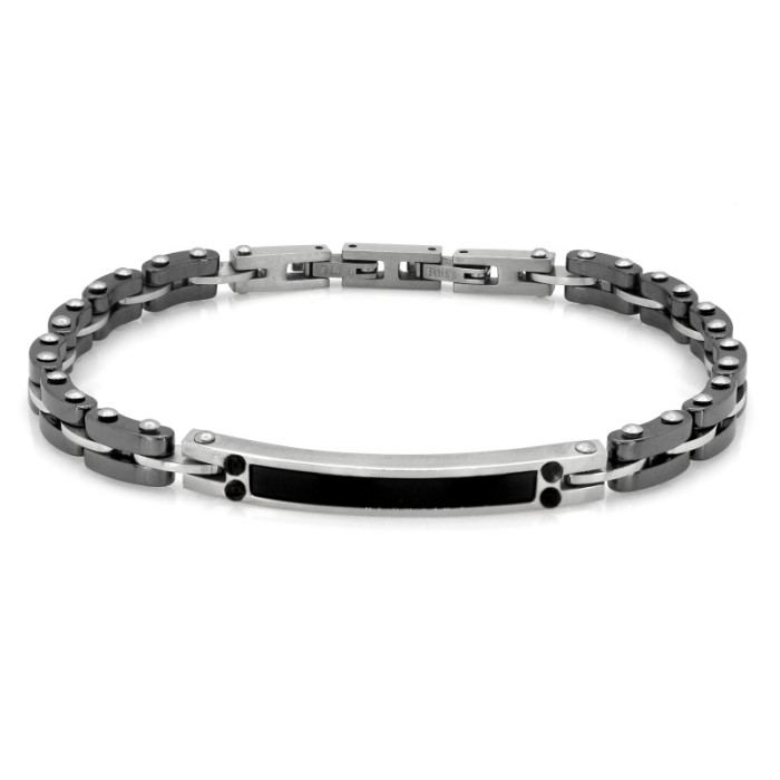 Stalowa bransoletka elementowa z blaszką