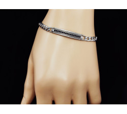 Bransoletka stalowa z blaszką i cyrkoniami dla mężczyzny