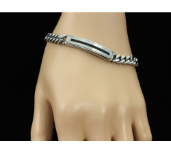 Męska bransoletka gruba pancerka z blaszką i czarnymi cyrkoniami stylowa i elegancka