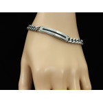 Męska bransoletka gruba pancerka z blaszką i czarnymi cyrkoniami stylowa i elegancka