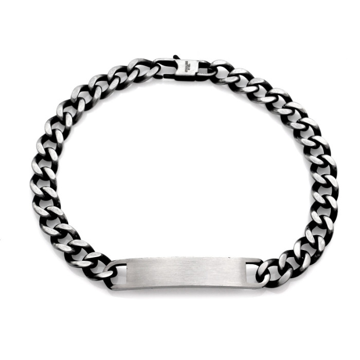 Szeroka bransoleta stalowa męska oksydowana z blaszką do grawerowania w stylu pancerki