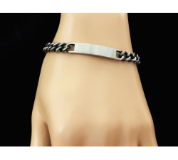 Szeroka bransoleta stalowa męska oksydowana z blaszką do grawerowania w stylu pancerki