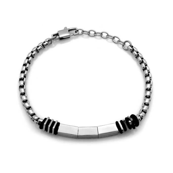 Solidna bransoletka stalowa unisex z dużymi ogniwami i łączonymi elementami w splocie kosta