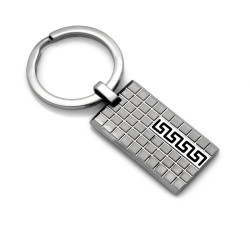 Stylowy brelok ze stali z dekoracyjną blaszką w greckim wzorze do grawerunku